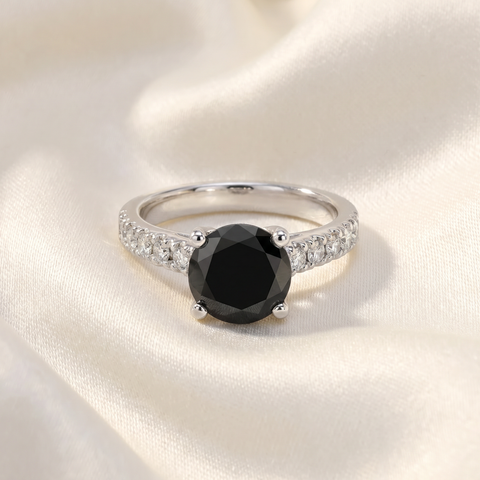 3 1/4ct 14K White Gold Round AAA Halo Treated Black Diamond Engagement Ring