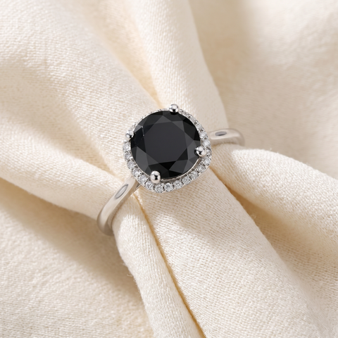 3 1/10ct Treated Black Diamond Cushion Halo Engagement Ring 14K White Gold