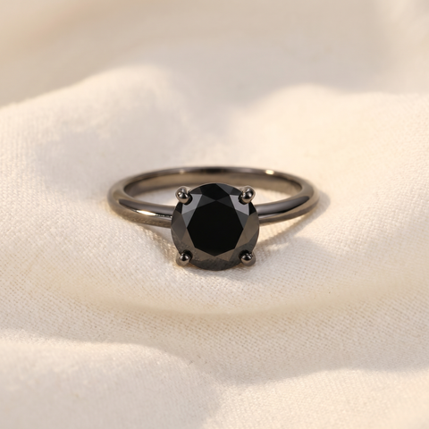 2ct Treated Black Diamond Solitaire Engagement Ring 14K Black Gold