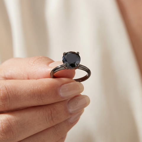 3ct Black Diamond Solitaire Engagement Ring 14K Black Gold