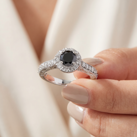 1 3/4ct   Treated Black Diamond Engagement Ring 14K White Gold