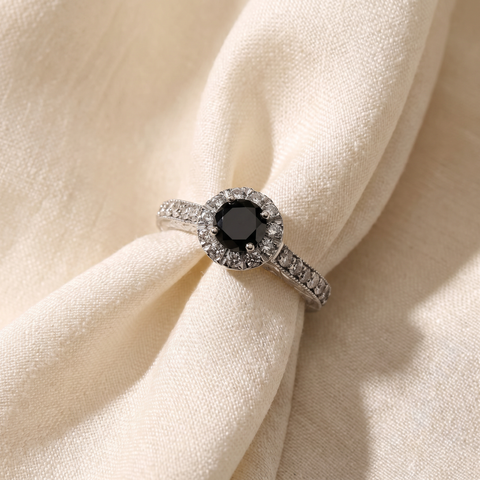 1 3/4ct   Treated Black Diamond Engagement Ring 14K White Gold