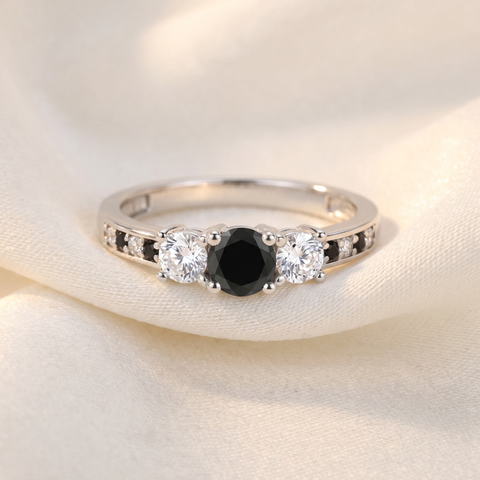 1 1/4 Ct Heat Treated Black Diamond Engagement 3 Stone Ring 10K White Gold