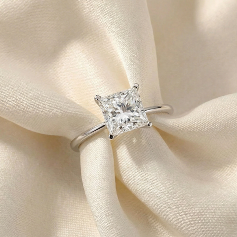 3Ct Certified Princess Cut Solitaire Diamond Engagement Ring 14k Gold Lab Grown