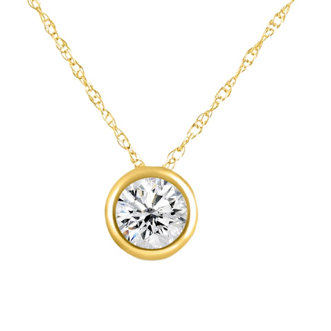 F/VS .50Ct Diamond Bezel Pendant Solitaire Necklace 14k Yellow Gold Lab Grown