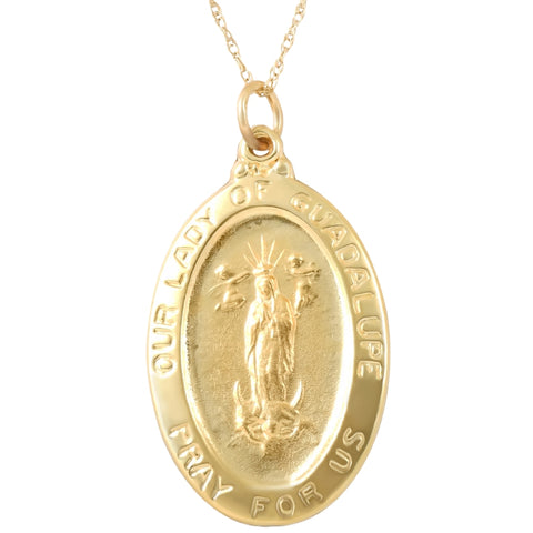 14k Yellow Gold Lady Of Guadalupe Medal Pendant  1" Tall 4.5 Grams