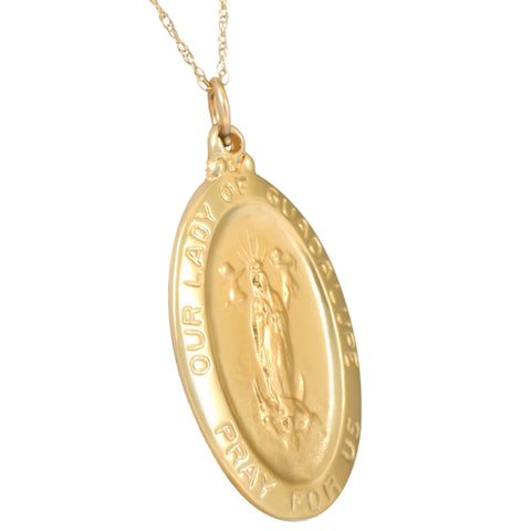 14k Yellow Gold Lady Of Guadalupe Medal Pendant  1" Tall 4.5 Grams