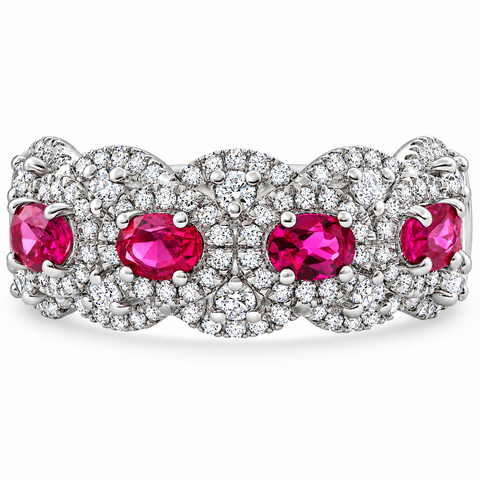 1.43Ct Ruby & Diamond Ring 10k White Gold Lab Grown