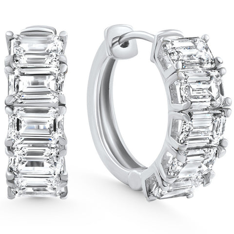 6.30Ct Emerald Cut Diamond Hoops 14k White Gold Lab Grown Earrings 3/4"