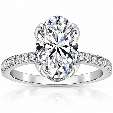 Certified VS 3 1/2Ct Oval Diamond Mia Engagement Ring Gold Lab Grown Hidden Halo
