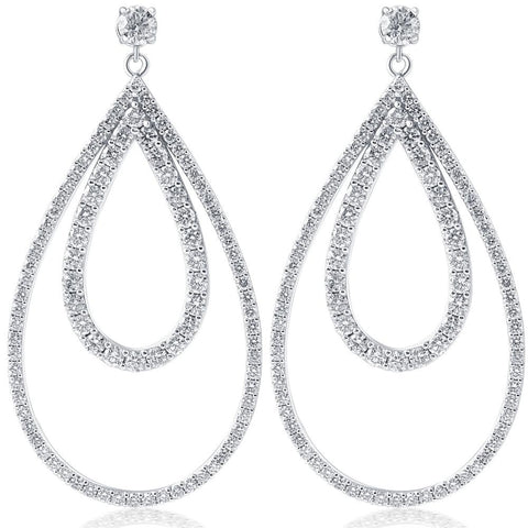 5 Ct Pear Shape Dangle Lab Grown Diamond Large Earrings White Gold 2" Tall