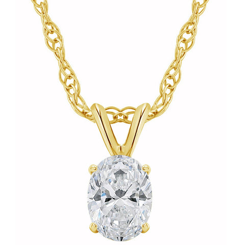 1/3Ct Lab Grown Oval Diamond Solitaire Pendant Yellow Gold Necklace