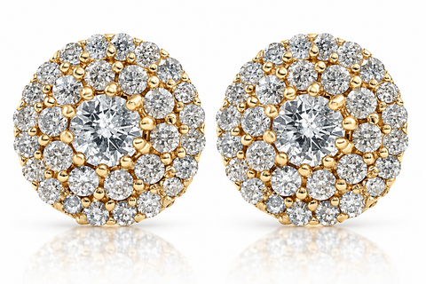 Double Halo Diamond Screw Back Studs 1/2 Carat TW 14k Yellow Gold