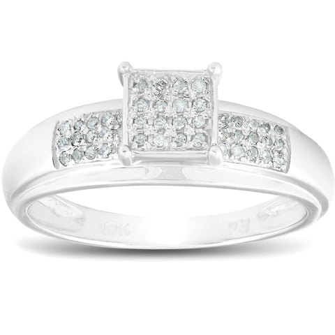 1/4ct Princess Cut Diamond Engagement Pave Ring Solid 10K White Gold