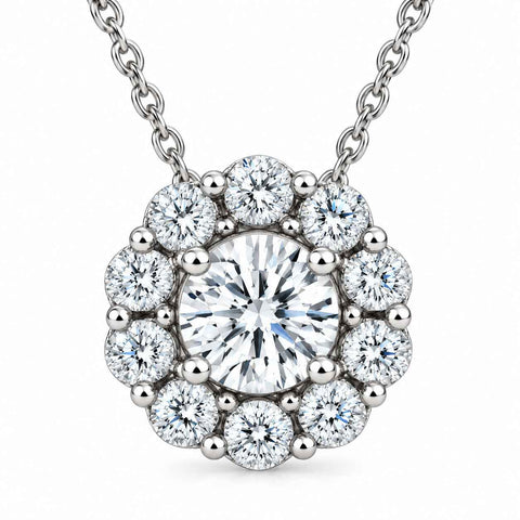 1ct Round Cut Natural Diamond Halo Pendant 14K White Gold Necklace