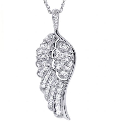 VS 1/2ct Angel Wing Diamond Pendant 14K White Gold 1" Tall 36.30mm