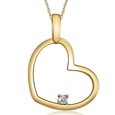 Solitaire Diamond Heart Shape Pendant Necklace in White, Yellow, or Rose Gold