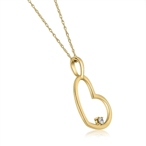 Solitaire Diamond Heart Shape Pendant Necklace in White, Yellow, or Rose Gold