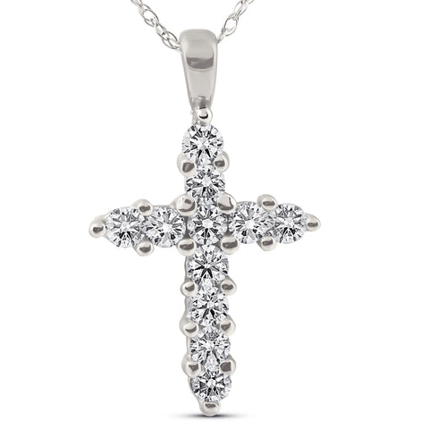 1/2ct Diamond 14K White Gold Cross Pendant Necklace