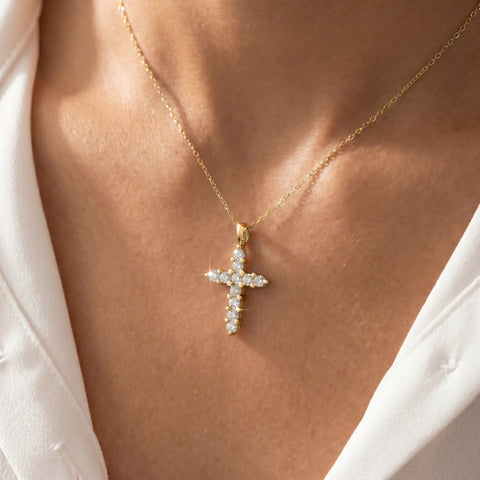 1/2ct Yellow Gold Diamond Cross Pendant 14K Necklace (3/4 inch tall)