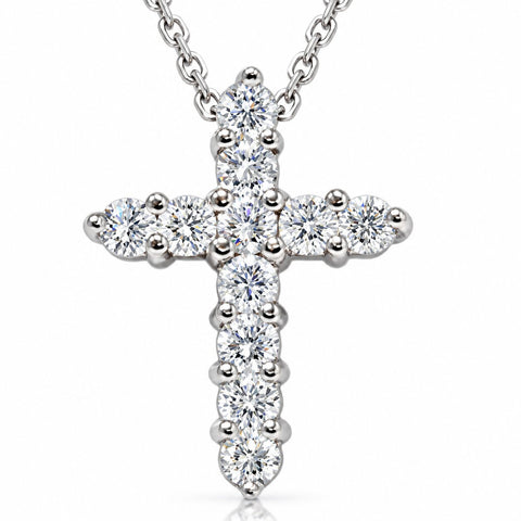 1ct Diamond Cross Pendant 14K White Gold 1" Tall