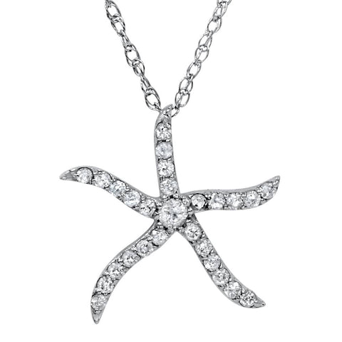 1/4ct Diamond Starfish Pendant 10K White Gold W/ 18" Chain 11.20 mm