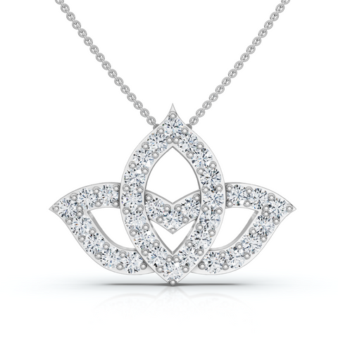 3/8ct Diamond Lotus Flower Pendant Necklace 14K White Gold