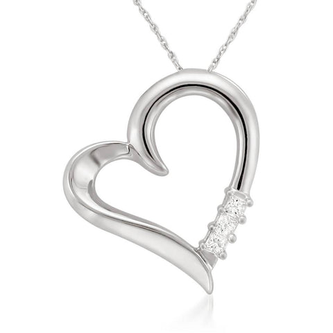 Princess Cut Diamond Heart Necklace Pendant White Yellow or Rose Gold 3/4" Tall