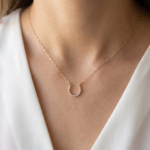 1/10ct Petite 14k Yellow Gold Diamond Horseshoe Pendant