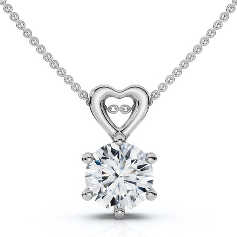 Round Diamond 3/4 ct Solitaire Diamond Heart Pendant 14k White Gold Jewelry
