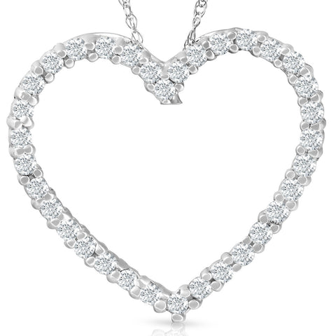 10K White Gold 1/2 Ct TW Lab Grown Diamond Heart Pendant 18" Women's Necklace