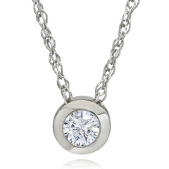 1/4Ct Diamond Solitaire Pendant Women's 14k White Gold Bezel Pendant Lab Grown