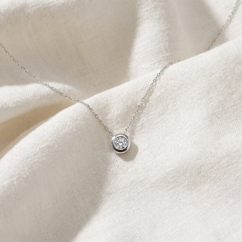 1/3 ct Round Cut Bezel Solitaire Diamond Pendant Necklace 14K White Gold