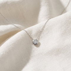 1/3 ct Round Cut Bezel Solitaire Diamond Pendant Necklace 14K White Gold