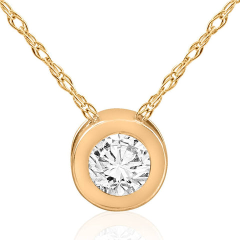 14K Yellow Gold 3/4ct Round Bezel Natural Round Cut Diamond Pendant