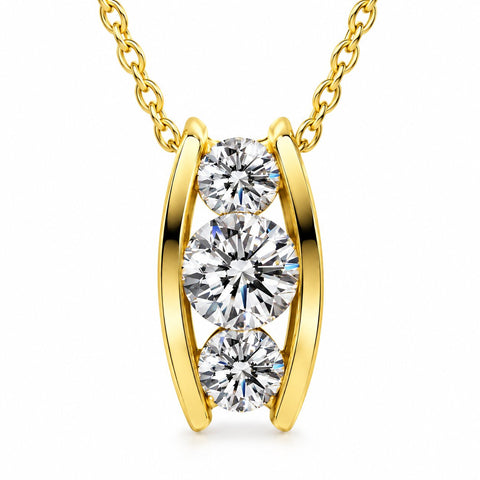 1/2ct Three Stone 3 Diamond Pendant 14K Yellow Gold