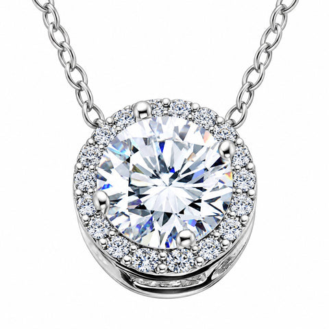 VS 1/2Ct TW Halo Pendant 14K White Gold Lab Grown Diamond Necklace