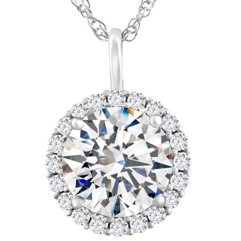 Certified 3 1/2Ct Halo Diamond Pendant 14k Gold Women's Necklace Lab Grown