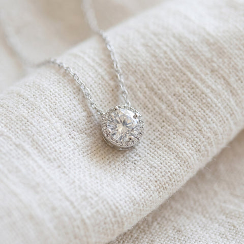 1/2 Ct Round Diamond Pave Halo Fancy Solitaire Pendant 14k White Gold