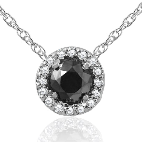 1 1/8ct Black White Diamond Solitaire Pave Halo Pendant