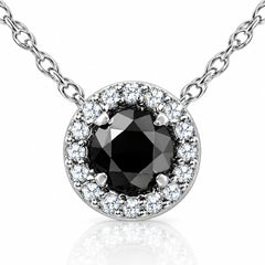 1 1/8ct Black White Diamond Solitaire Pave Halo Pendant