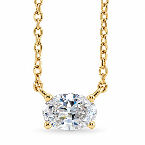 VS 1/2Ct Oval Sideways Solitaire Grown Diamond Necklace 14k White or Yellow Gold