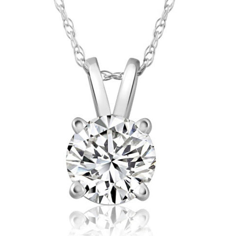 1ct Round Cut Natural Diamond Solitaire Pendant 14k White Gold