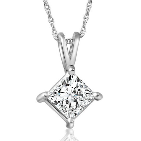 G/VS 1Ct Princess Cut Diamond Solitaire Pendant White Gold Necklace Lab Grown