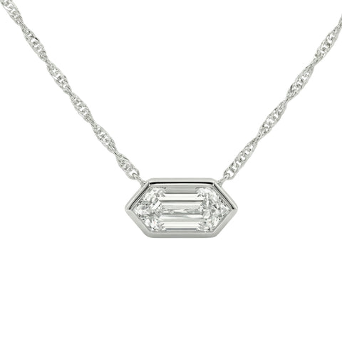 Certified 3/4Ct Long Hexagon Bezel Diamond East West Pendant Necklace Lab Grown