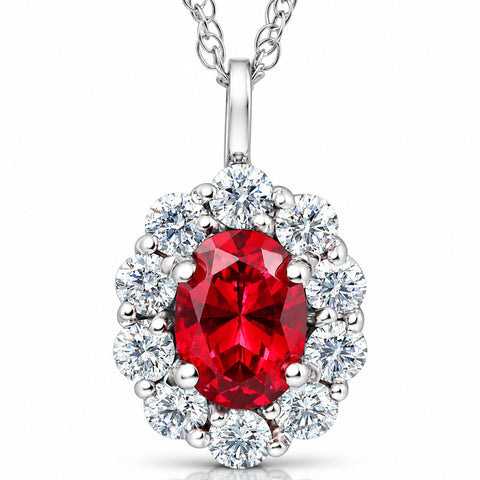 1 3/4ct Ruby & Genuine Diamond Halo Pendant 14K White Gold