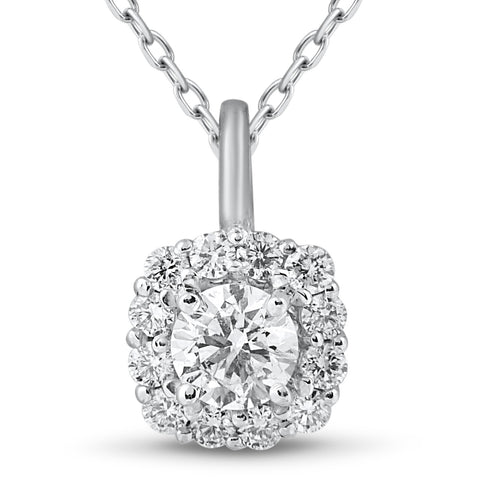 5/8ct Cushion Halo Diamond Pendant 14k White Gold & 18" Chain
