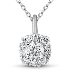 5/8ct Cushion Halo Diamond Pendant 14k White Gold & 18" Chain