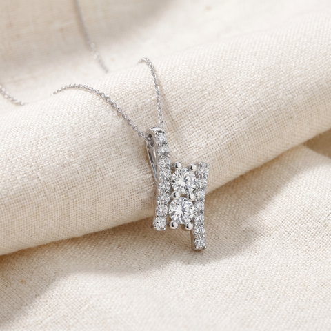 1/2Ct Forever Us Two Stone Genuine Diamond Pendant 14K White Gold 3/4" Tall
