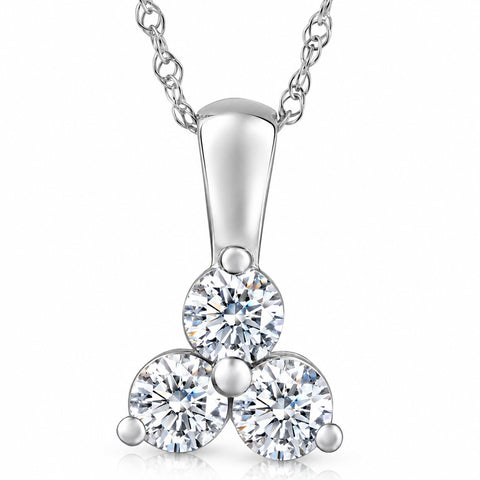 2 Ct TW Diamond 3-Stone Pendant in 14k White Gold Necklace Lab Grown
